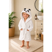 Panda Kapüşonlu Çocuk Bornozu Unisex Bebek Ve Çocuk Banyo Bornozu, Yumuşak Dokulu, 1-10 Yaş 1-2 Yaş