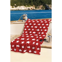 Yıldız Desenli Kırmızı Beyaz Plaj Havlusu - Modern Geometrik Marine Stil Hızlı Kuruyan Havlu Örtü Kül Şeftali