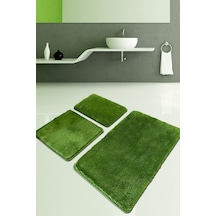 Pasific Medium Green 3 Lü Set Banyo Halısı Paspas Yıkanabilir