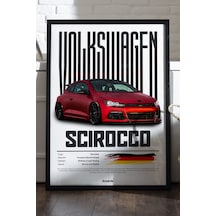 Valkswagen Scirocco Araba Siyah Ahşap Çerçeveli Poster, Dekoratif Duvar Tablosu