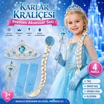 Karlar Kraliçesi Prenses Aksesuar Seti Taç Örgü Saç Sihirli Asa Ve Eldiven Çocuk Kostüm Tamamlama Seti