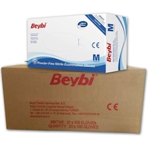 Beybi M Medium Pudrasız Mavi Nitril Muayene Eldiveni 20 Paket 1 Koli