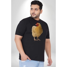 Angemiel Tavuk Siyah Büyük Beden Erkek Kadın Unisex Basic Ön Baskılı Tişört Siyah