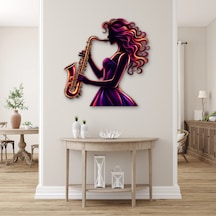 Neon Saksofoncu Kadın - Metal Tablo - Dec0243 70 X 72 Cm Çok Renkli