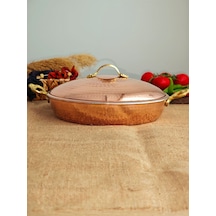 Modabakır Bakır Büyük Kapaklı Tava 24 Cm Model:5656p Bakır