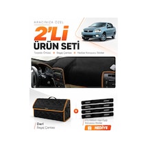 E-biz Fıat Siena 2005-2012 Uyumlu Torpido Örtüsü + Deri Bagaj Çantası - Siyah-kahverengi - Fı003