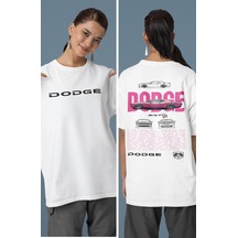 Unisex Srt Turuncu Dodge Sırt Baskılı Çift T-shirt, Oversize Yarı 001