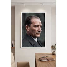 Beyaz Ahşap Çerçeveli Atatürk Portre Duvar Tablosu Tekli Set Klasik Yan Profil Desenli Modern Dekorasyon Kabartma Görünümlüdür Beyaz