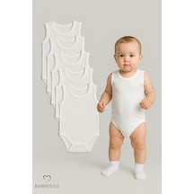 Babyden's 5 Li Set Bebek Kolsuz Zıbın %100 Pamuk Beyaz Çıtçıtlı Atlet Body 0-24 Ay Unisex İç Giyim Beyaz