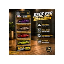 4'lü Die Cast Metal Spor Araba Seti Set 1 1:64 Ölçek - Açılır Kapı & Bagaj - Kutulu Koleksiyon Karışık Renk Ve Model
