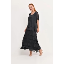 İtalyan 2 Beden İnce Gösteren Yarım Kol Kat Kat Ipek Elbise Antrasit İtalyan 2 Beden İnce Gösteren Yarım Kol Kat Kat Ipek Elbise Antrasit