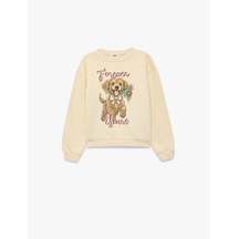 Koton Bisiklet Yaka Uzun Kollu Şardonlu Köpek Baskılı Sweatshirt Bej 7wkg10406ak Ekru