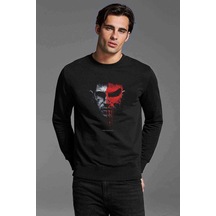 The Punisher Baskılı Siyah Erkek Örme Sweatshirt (528992856)