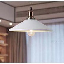 Retro Metal Dekorarif Bakır Duylu Tekli Sarkıt Kafe Mutfak Aydınlatma Çap:40 Cm Beyaz
