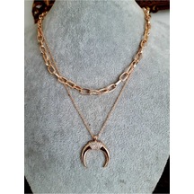 Hilal Figürlü 2'li Zincir Kolye Rose-gold - 151981646 Rose-gold