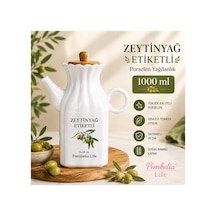 Porselen 1000 Ml Zeytinyağ Etiketli Kare Yağdanlık Yağlık Beyaz Beyaz