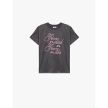 Koton Baskılı Antrasit Kız Çocuk T-shirt 6skg10283ak Antrasit