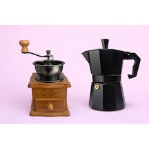 Kahve Değirmenive Moka Pot 6 Lık 2 Li Set Siyah
