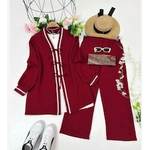 Lovie Moda Kadın Zikzak Detaylı İkili Takım Bordo