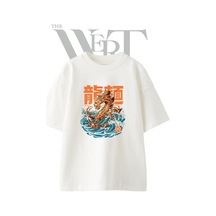 Thewert Ramen Dragon Tasarım Baskılı Ünisex Beyaz Oversize T-shirt