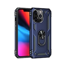 Newface Apple İphone 13 Pro Max Kılıf Sofya Yüzüklü Silikon Kapak - Lacivert