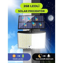 268 Led'li Solar Projektör 60w Güneş Enerjili 5 Mt Kablo Sensörlü Kumandalı Heroled Dış Mekan A Standart