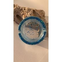 Şeffaf Renkli Mavi Glitter Ve Sim Süslemeli Küçük Yuvarlak Şekil Dekoratif Kül Tablası Küllük El Yapımı Epoksi Hediyelik