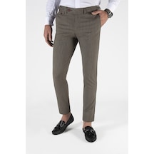Terapi Men Erkek Slim Fit Dik Çizgili Italyan Kesim Keten Pantolon 21k-2200420-1 Kahverengi Kahverengi