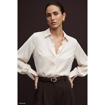 Sateen Manşet Detaylı Gömlek - Ekru-138139
