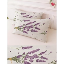 Desenli Pamuklu Yastık Kılıfı, Lavanta Deseni, 50 X 70 Cm, Lila, 2 Adet Çok Renkli
