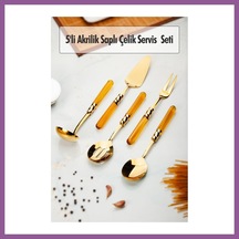 Bezos 5 Parça Gold Servis Seti & Servis Sunum Seti Amber Kepçe / Kevgir / Sıpatula / Çatal / Kaşık Rengaren