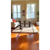 3 Lü Ahşap Mantar Sehpa Takımı Ceviz Renk Dekoratif Yan Sehpa - Coffee Table - Zigon Sehpa Ceviz