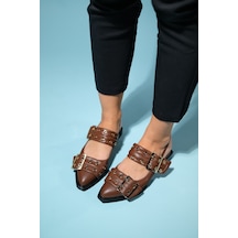 Luvishoes Paloma Kahve Cilt Tokalı Kadın Sandalet Kahverengi