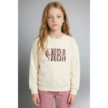 Defacto Kız Çocuk Nba Oversize Geniş Kalıp Bisiklet Yaka Sweatshirt F3419a825auer99 Ekru-er99
