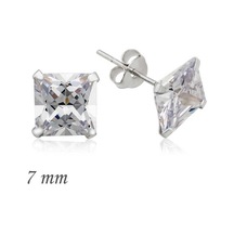 Gümüş Kare Tek Taş Zirkon Küpe - 7 Mm Gold - Rose Gold