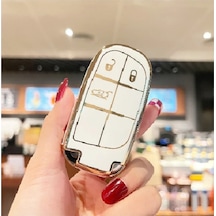 Lüx Fiat Egea Cross 500 Jeep Smart 3buton Siyah Nano Anahtar Kılıfı Beyaz Gold Altın Renk