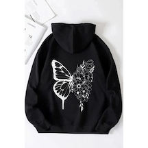 Startmore Kelebek Baskılı Kadın Oversize Sweatshirt Siyah