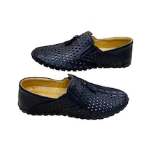 Lazer Baskı Delikli Deri Siyah Günlük Püsküllü Sula Ayakkabı Siyah