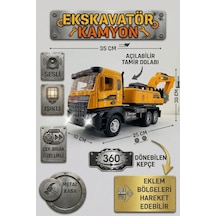 Metal Kasa Sesli Işıklı Ekskavatör Kamyon 35 Cm - 360 Derece Dönen Kepçeli Çek Bırak İş Makinesi