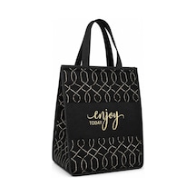Termoslu Piknik Çantası 30x20x40 Cm, Isı Yalıtımlı Alüminyum Kaplamalı İç Yüzey, Keçe Dış Yüzey, Katlanabilir Termal Alışveriş Plaj Kamp Piknik Çantası Siyah