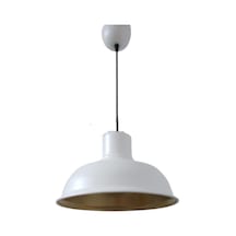 Rys Retro Metal Beyaz İçi Gold Dekoratif Kafe Mutfak Tekli Sarkıt Avize Çap:30 Cm