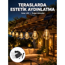 Güneş Enerjili Led Ampul Zincir Işık Sıcak Beyaz Dekoratif Bahçe Aydınlatması Açık Kahverengi