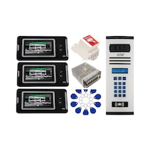 3 Daire Nts 2001-s 4,3'' Görüntülü Diafon Siyah-8004 Tuş Takımlı Şifreli+geçişli Zil Panelli Set