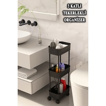 Lizbon Çok Amaçlı 3 Katlı Evye Altı Düzenleyici Dolap Içi Tezgah Altı Tekerlekli Organizer Siyah