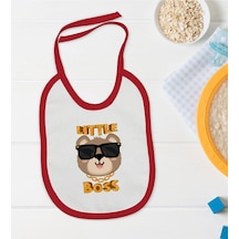 BK Kids Little Boss Tasarımlı Kırmızı Bebek Mama Önlüğü-3 Kırmızı