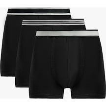 Koton Çizgili Lastikli Pamuklu 3 Lü Boxer Seti Siyah 7wlm90028mk