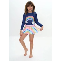 My Kids Wear Etek Detaylı Kız Çocuk Desenli Mayo Pembe