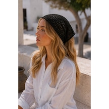 Siyah Fileli Örgü Bandana Kadın Bağlamalı Saç Bandı Hafif Esnek Günlük Bandana Siyah - 884327932 Siyah