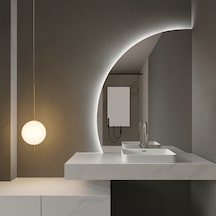 40x54 Cm Modern Yarım Ay Led Ayna Dokunmatik Dimmerli, 6500k Beyaz Işık Beyaz