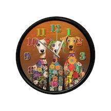 Çiçek Desenli Sevimli Köpekler Temalı Duvar Saati 28 Cm Sessiz Mekanizma Modern Dekor Çok Renkli